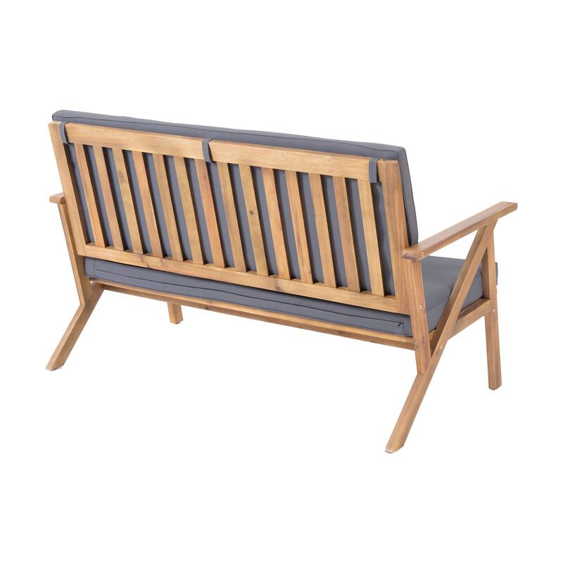 4-Piece Wood Patio Furniture Set, All-Weather Waterproof Conversation Set, Outdoor Bistro Set with Loveseat Chairs, Table