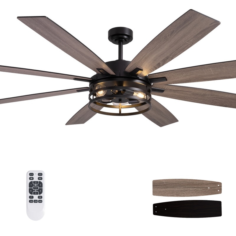 72 inch Large Ceiling Fans with Lights and Remote, Indoor/Outdoor Black Modern Ceiling Fan for Kitchen Living Room - 72 inch