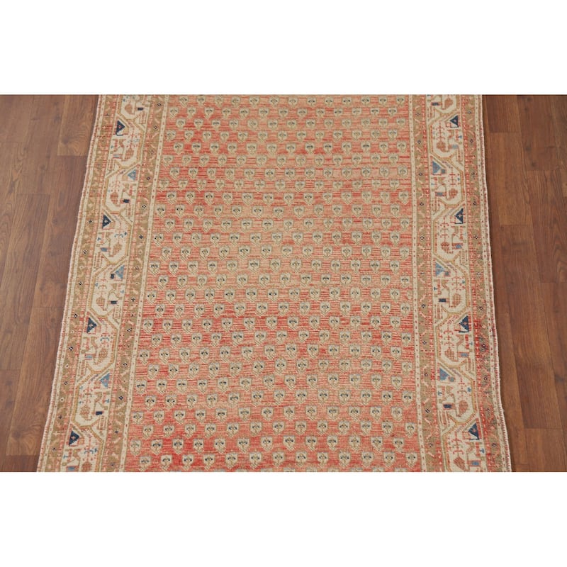 Geometric Botemir Persian Vintage Runner Rug Handmade Wool Carpet - 3'6" x 10'2"