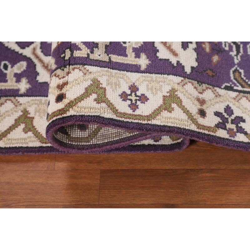 Purple & Ivory Oushak Oriental Runner Rug Hand-Knotted Wool Carpet - 2'6"x 9'9"
