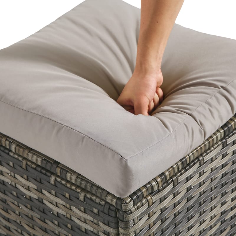 17.7" W Outdoor Rattan Patio Square Ottoman with Seat Cushion