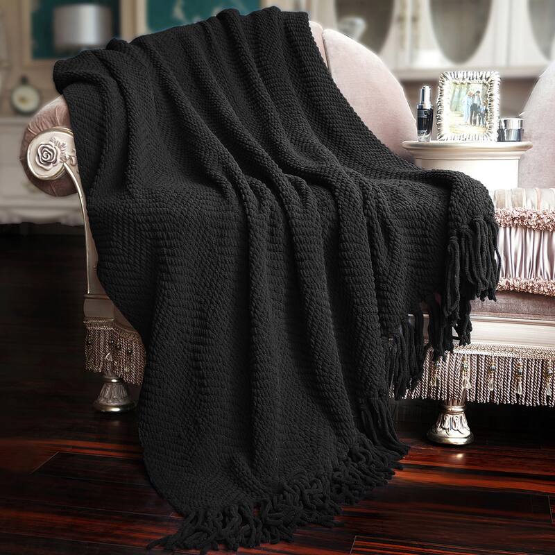 Knitted Tweed Couch Throw - 50" x 60" - Raven