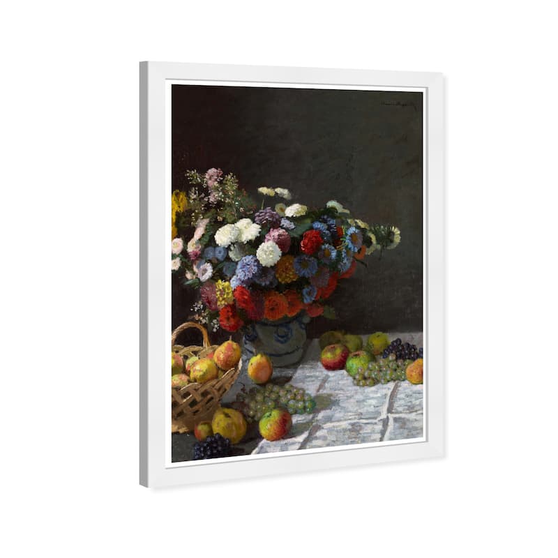 Wynwood Studio Prints Floral and Botanical Monet - Still Life with Flowers and Fruit Traditional Wall Art Canvas Print