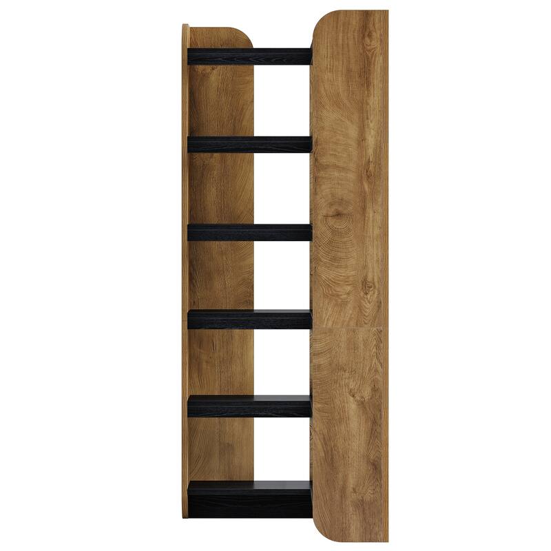 70.9″ Corner Bookshelf, Wooden Open Shelf Bookcase, 6-Tier Freestanding Display Storage Rack for Living Room, Bedroom, Study