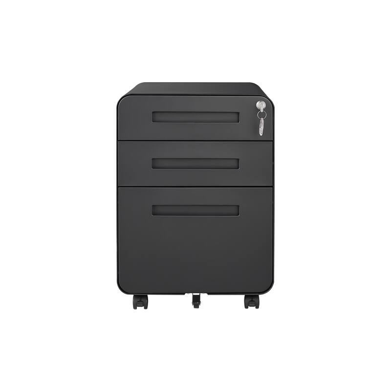 3-Drawer Locking Mobile File Cabinet with Wheels, Metal Home Office Storage Cabinet with Pencil Tray & Hanging Bars