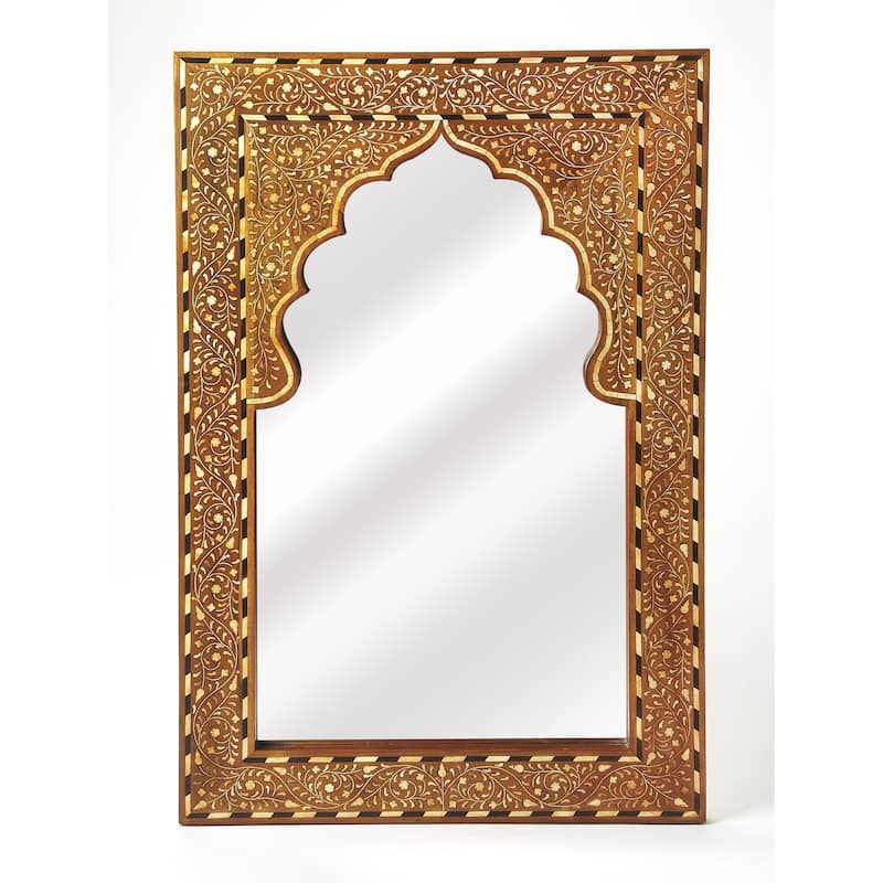 Butler Chevrier Wood & Bone Inlay Wall Mirror - N/A