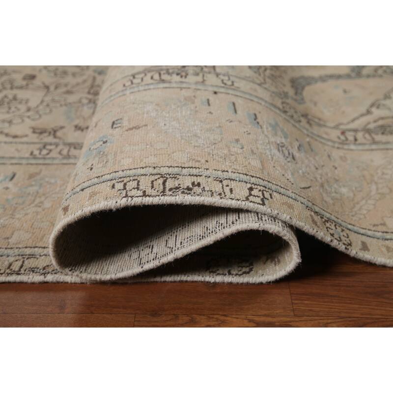 Hand Knotted Oriental 100% Wool Carpet Traditional Floral Beige & Ivories Tabriz Area Rug - 12' 7'' X 9' 7''