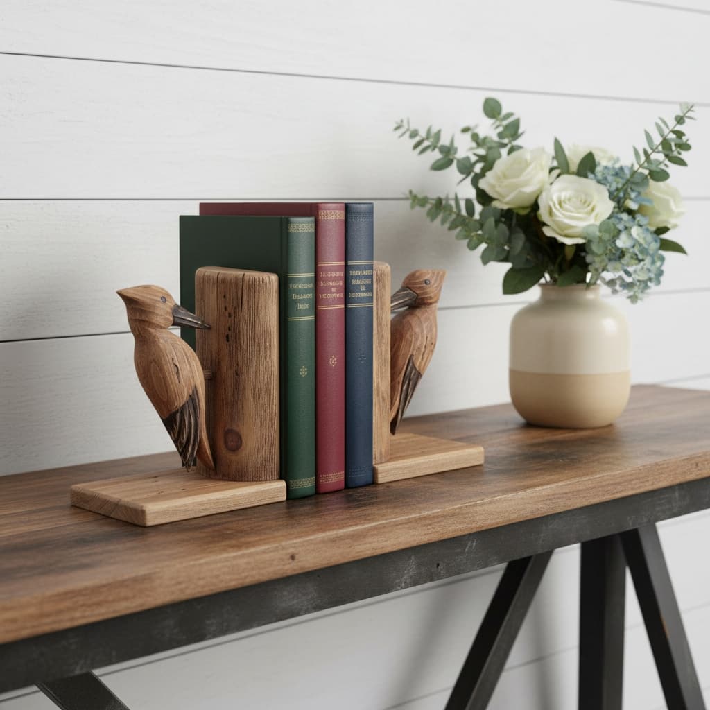 HomeRoots Set of Two Brown Wood Bird Decorative Bookends - 6.70 in. x 8.85 in. x 4.70 in.