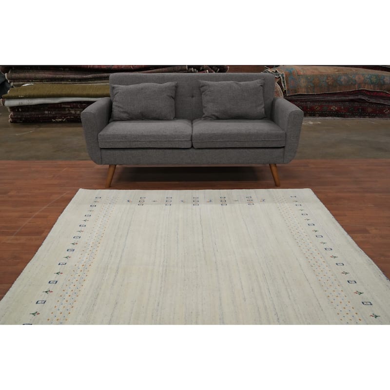Hand Knotted Oriental 100% Wool Carpet Tribal Animal Pictorial Beige & Ivories Gabbeh Area Rug - 5' 10'' X 6' 3''