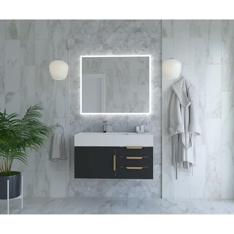Amazon 36" Wall Mounted Bathroom Vanity Set w/ White Top