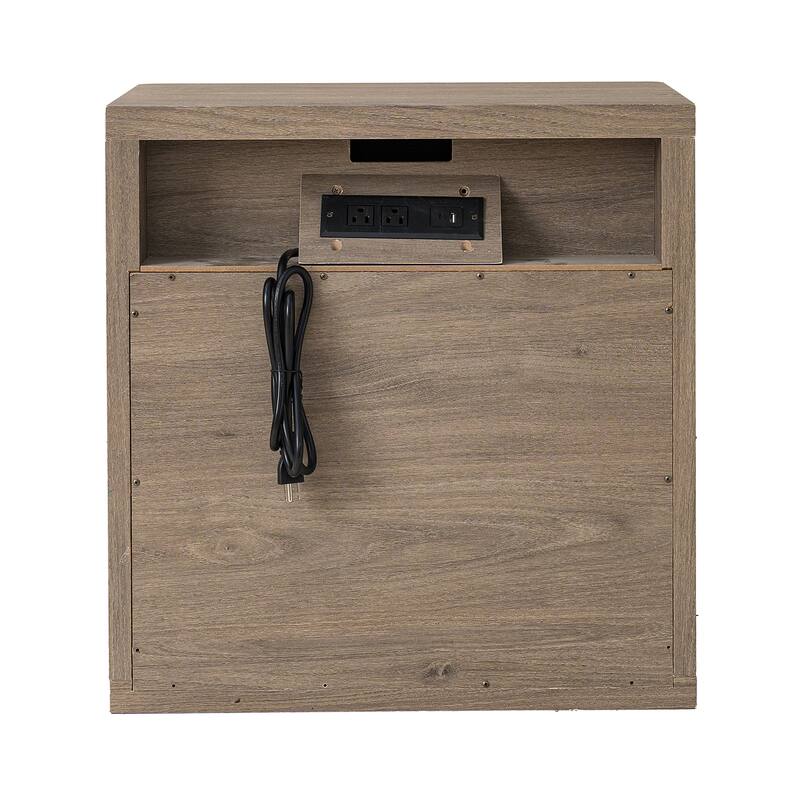 Fluted Bed Side Table End Table Nightstand with Drawer, Ash Brown Corner Table Lamp Table with Open Shelf