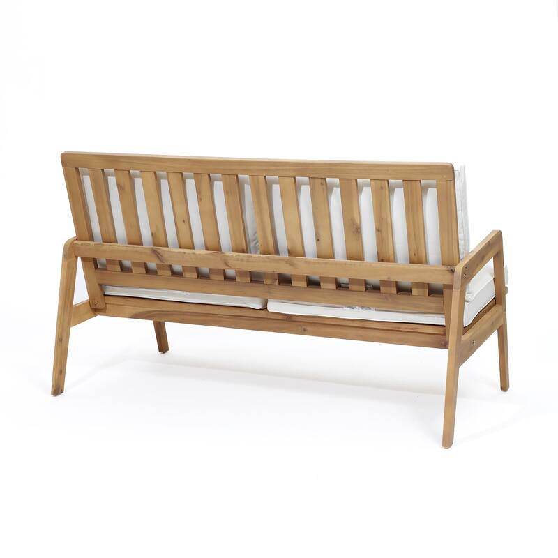 Outdoor Acacia Wood Seating Group, Coffee Table and Loveseat with Cushions