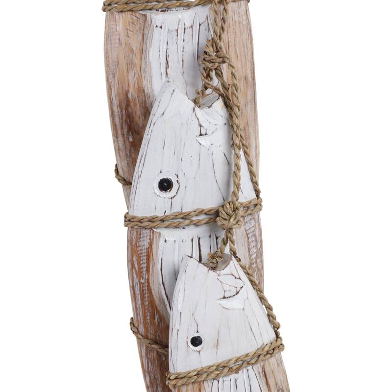 Decorative Wooden 3 Fish on Rope Figurine for Home Decor - 35", White - 35.0"