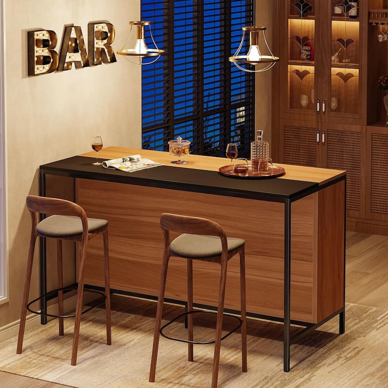 Home Bar Table with 6 Cube Storage for Kitchen Dining Room - brown and black