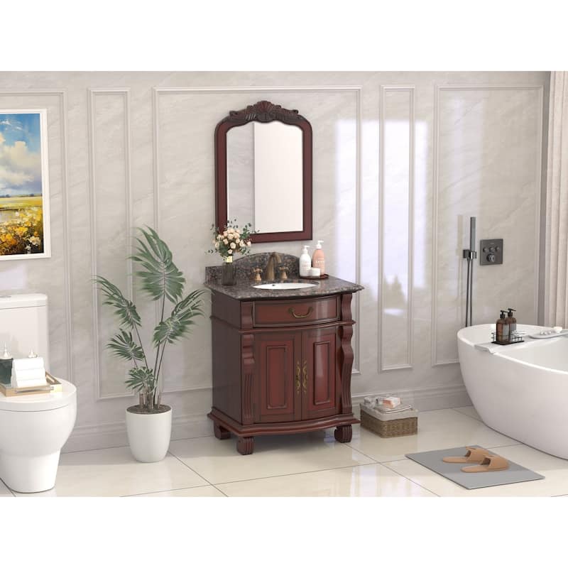 30 Inch Traditional Style Solid Wood Single Sink Bathroom Vanity With Stone top