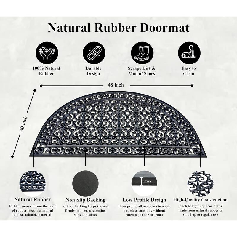 A1HC Large Door Mat, Natural Rubber, Ideal for an entryway, Scrapes Shoes Clean of Dirt & Grime