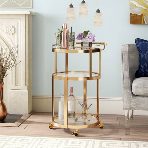 ACME Madelina Serving Cart, Gold & Clear Glass - N/A