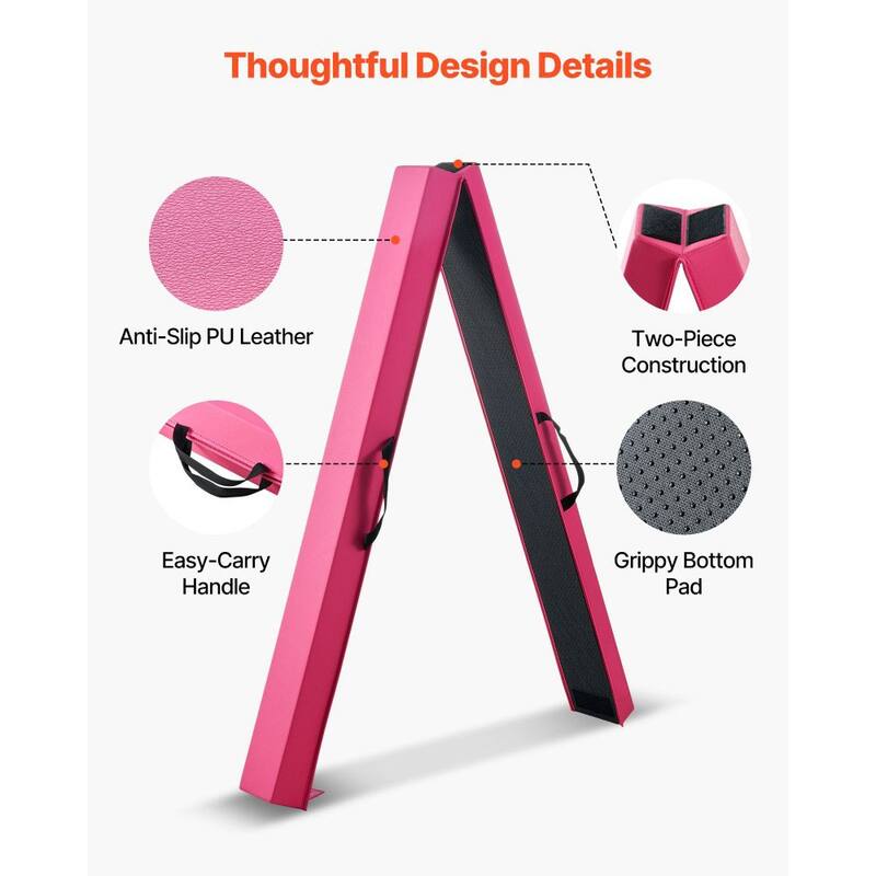 Pink Foldable 8ft Kids Balance Beam with EVA Mat, Wood Core and Portable Storage Bag - 46.25 x 6.2 x 5 in