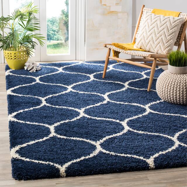SAFAVIEH Hudson Shag Ogee Trellis 2-inch Thick Area Rug - 6' x 9' - Navy/Ivory