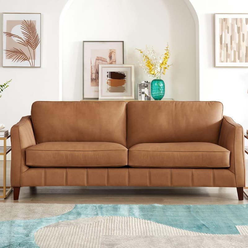 Hydeline Aria Top Grain Leather Sofa Loveseat and Chair Set with Feather Memory Foam and Springs