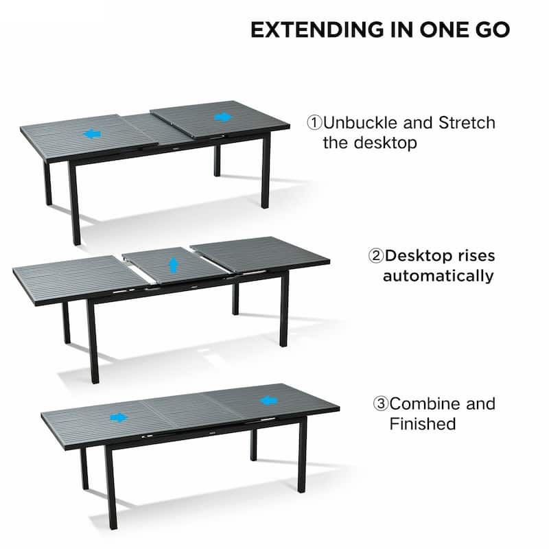 HIGOLD Heck Aluminum 1-Piece Extendable Patio Dining Table, Outdoor Furniture for 8