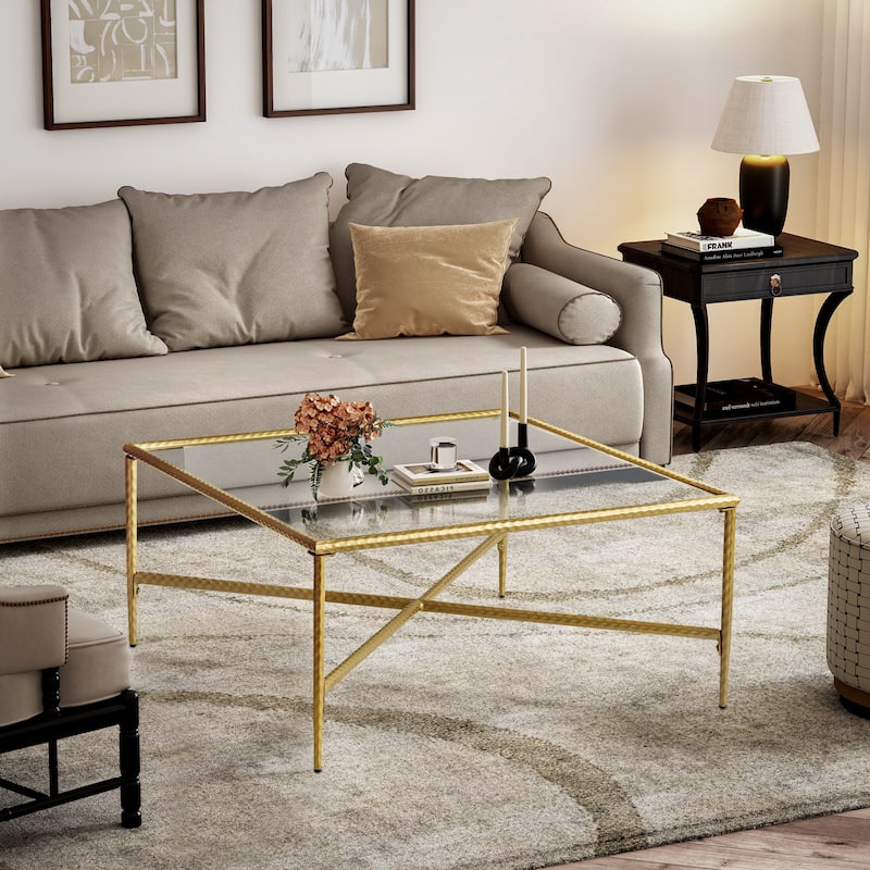 Stylish Gold-Framed Glass Coffee Table - Gold