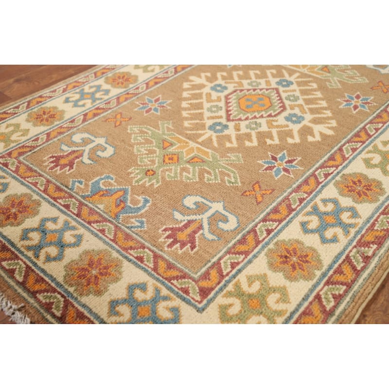 Light Brown Kazak Foyer Rug Hand-Knotted Wool Carpet - 2'8"x 4'1"