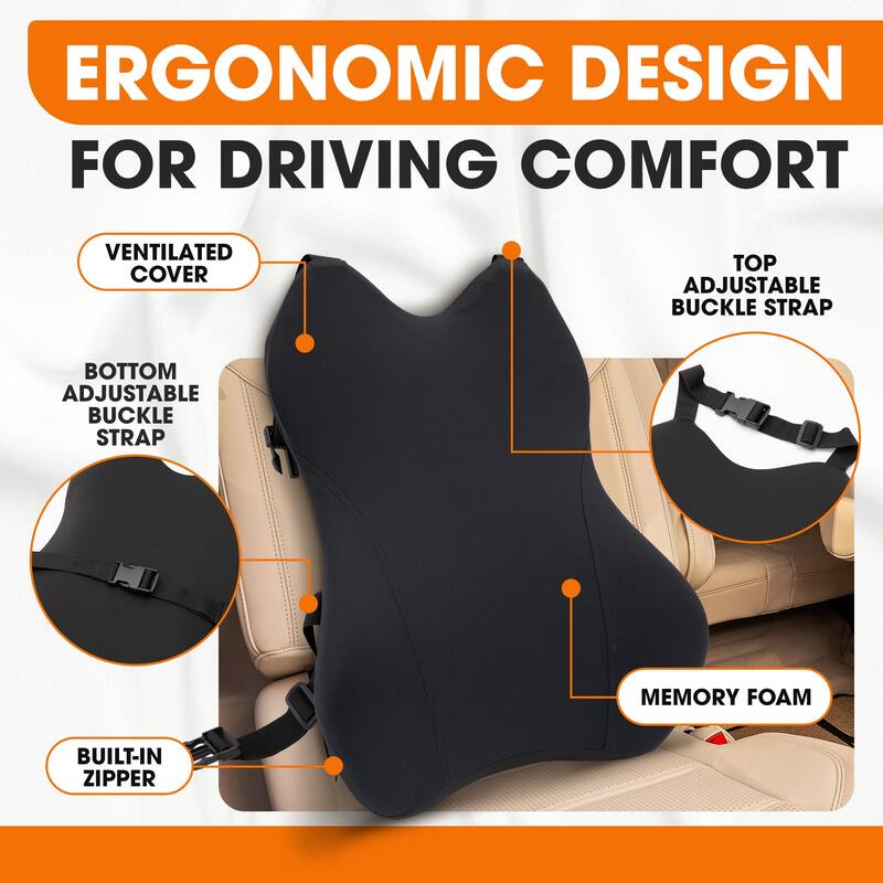 Cheer Collection Lumbar Support Pillow for Car with Memory Foam and Washable Cover