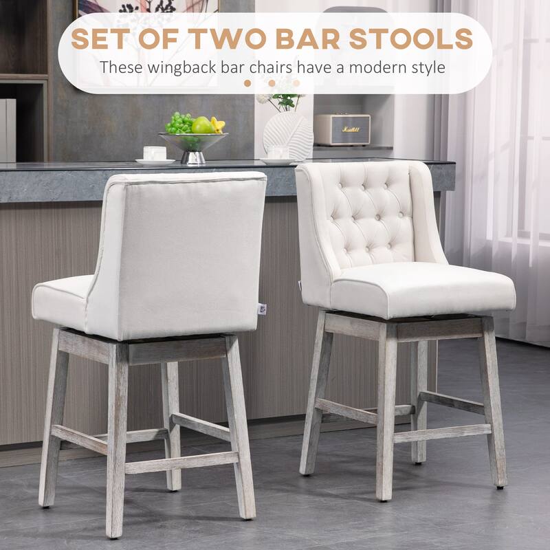 180 Degree Swivel Barstools Counter Height Bar Stools with Solid Wood Footrests and Button Tufted Back