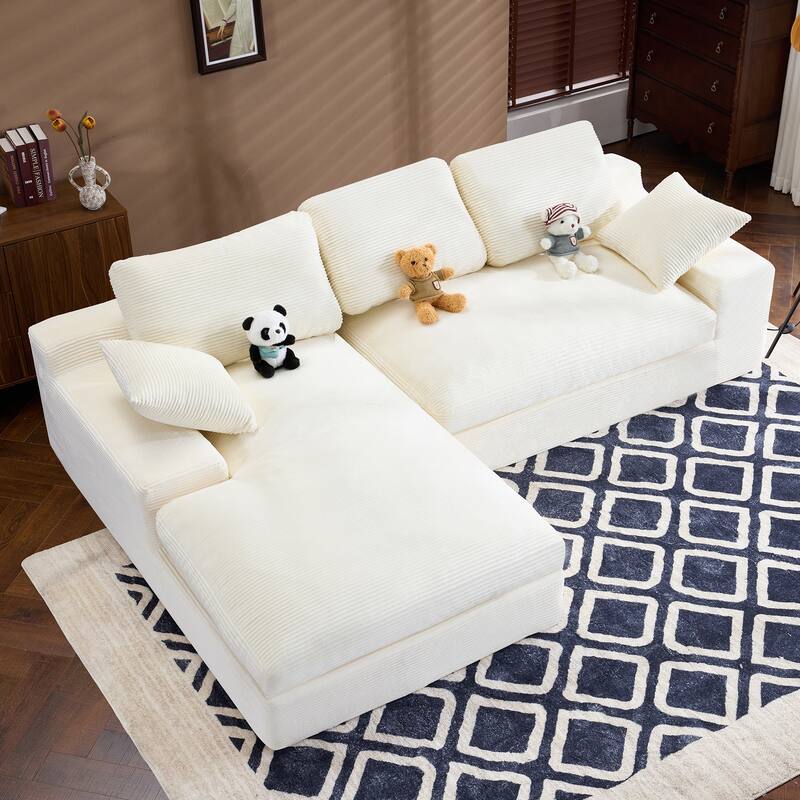 Roomfitters Corduroy Compressed Sofa with 3 Back Cushions & 2 Pillows, Soft Skin-Friendly Couch for Cozy Living Room