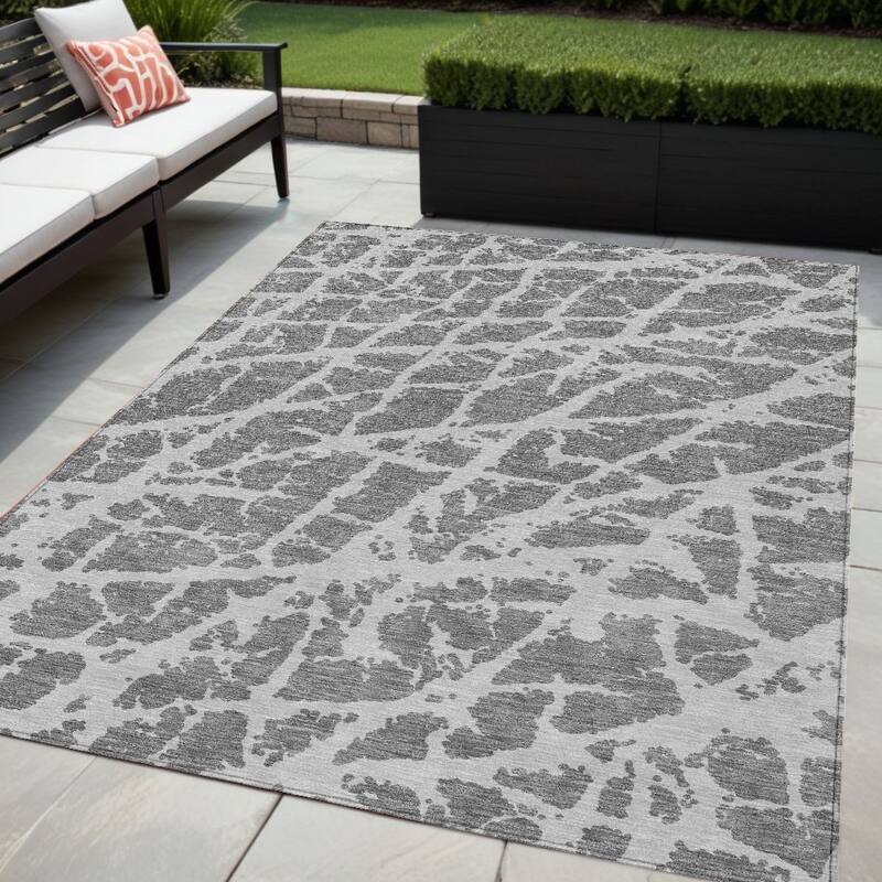 Alfi Contemporary Abstract Weather Resistant Blended Style Outdoor Rug - 5' X 8' - Charcoal