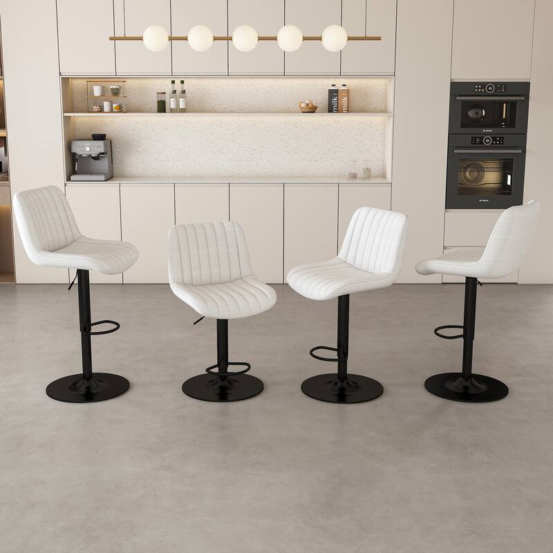 Counter Height Bar Stools Set of 2, Swivel Bar Stools with Adjustable Height, Kitchen Island Chairs with Footrest - Beige