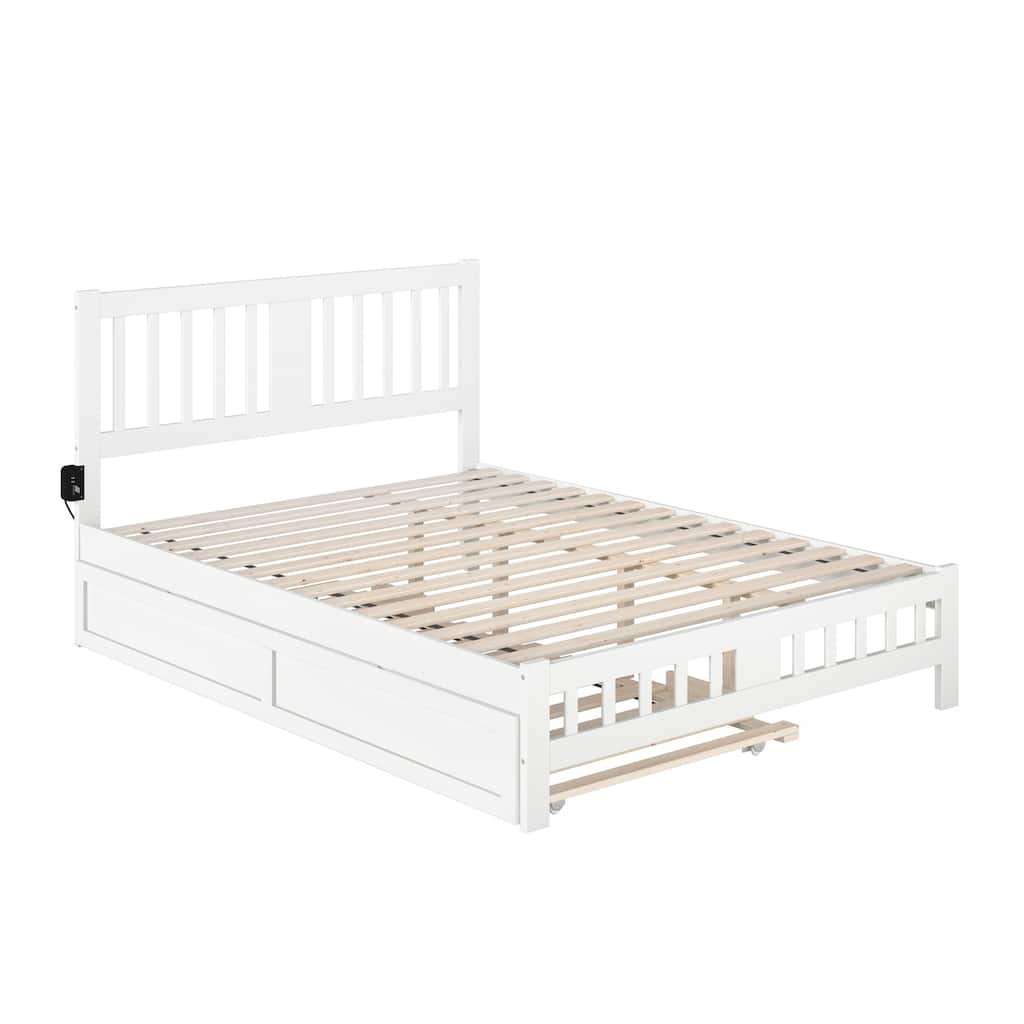 Twin Trundle Bed with Footboard - White Finish, Antique Style, Solid Wood Frame, Easy Assembly