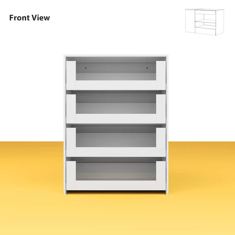 White Dresser Island Modern Bedroom Storage w/Tempered Glass Detailing