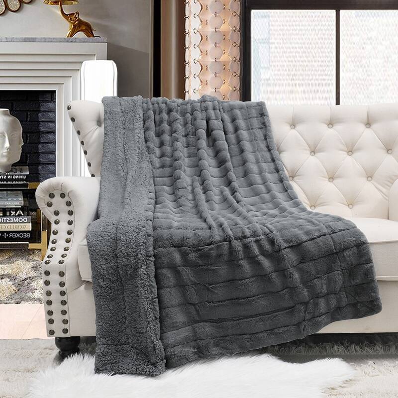 Solid Color SuperMink FauxFur Throw - 50" x 60" - Charcoal
