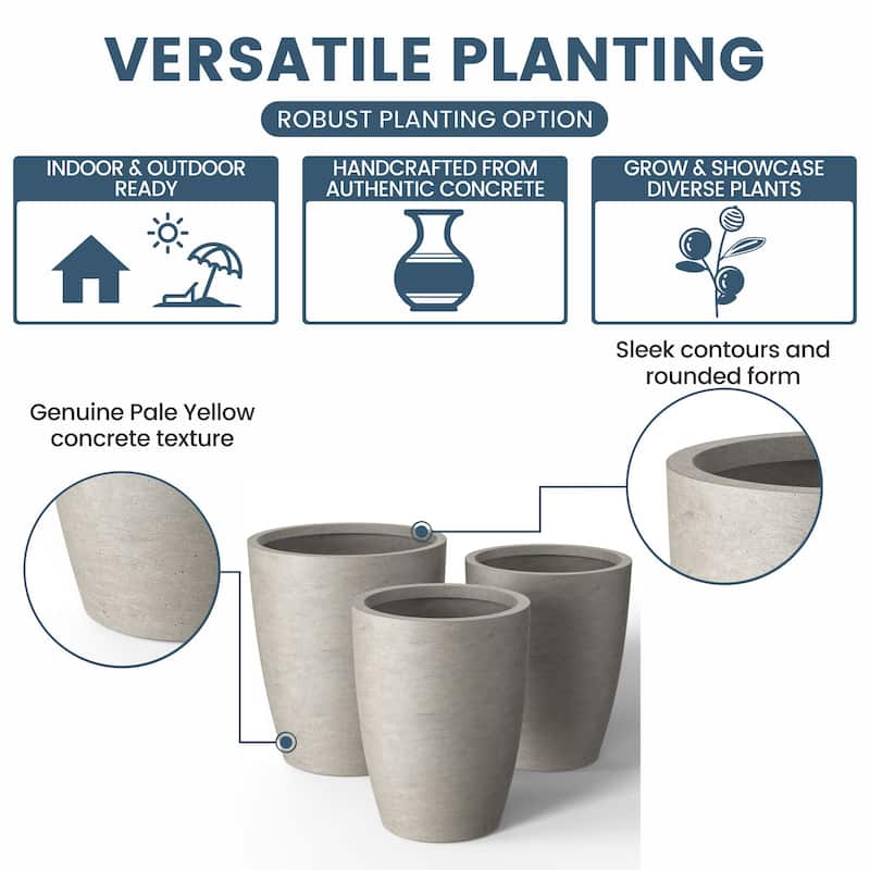 Tall Concrete Round Plant Pots / Large Indoor and Outdoor flower Planters