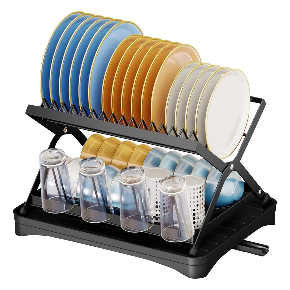 2 Tiers Metal Kitchen Dish Drying Rack with Drainboard On Sale Bed Bath Beyond 40150474
