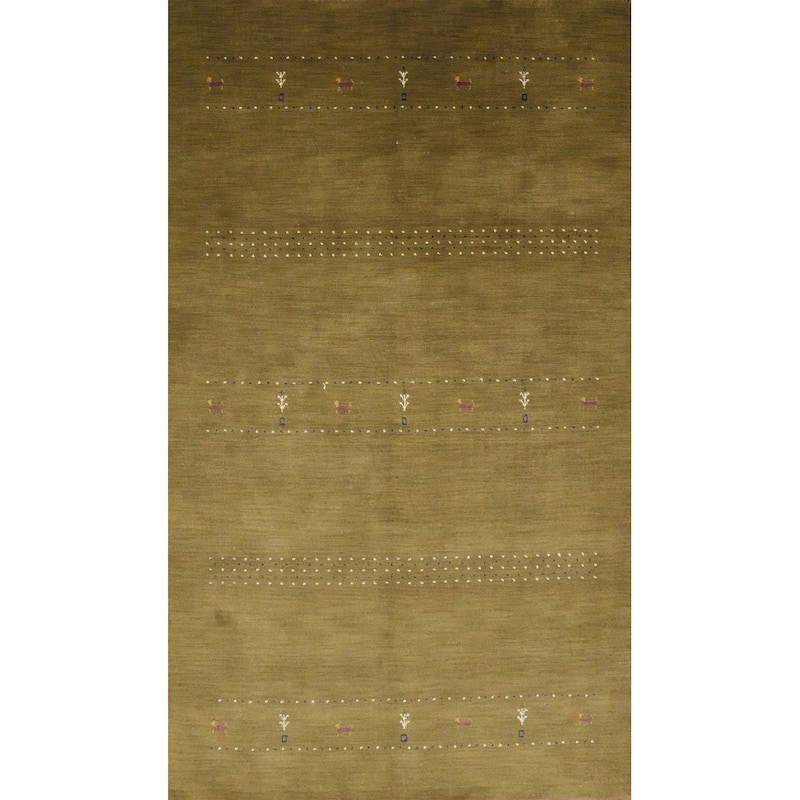 Hand Knotted Oriental 100% Wool Carpet Tribal Animal Pictorial Green Gabbeh Area Rug - 7' 9'' X 5' 1''