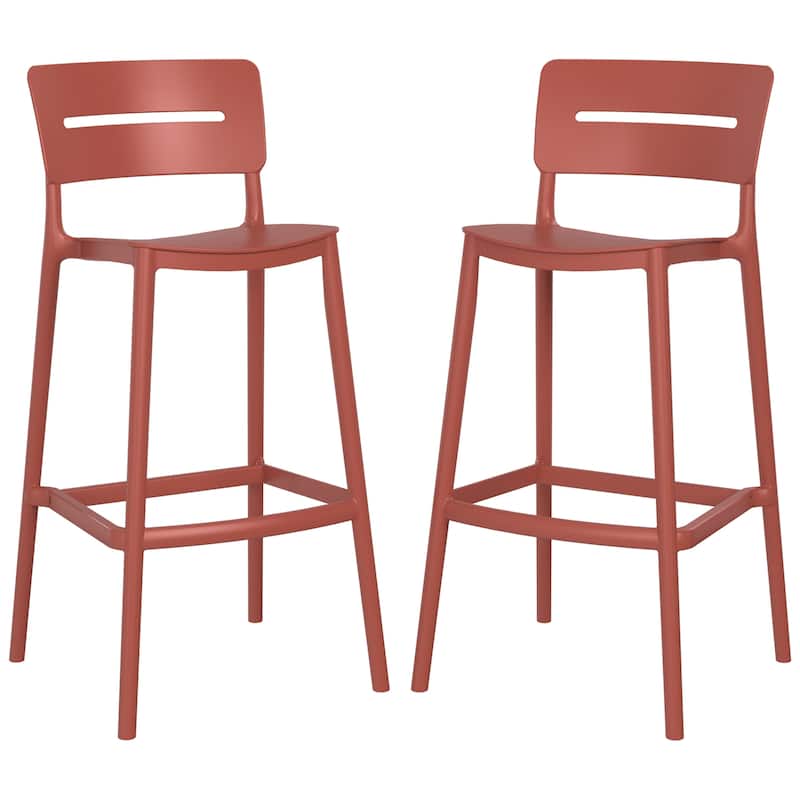 Frond and Form 29.5" Outdoor Patio Poly Plastic Bar Stool (Set of 2) - Red