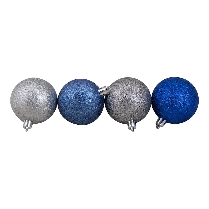 60ct Silver Blue Shatterproof 3-Finish Christmas Ball Ornaments 2.5"