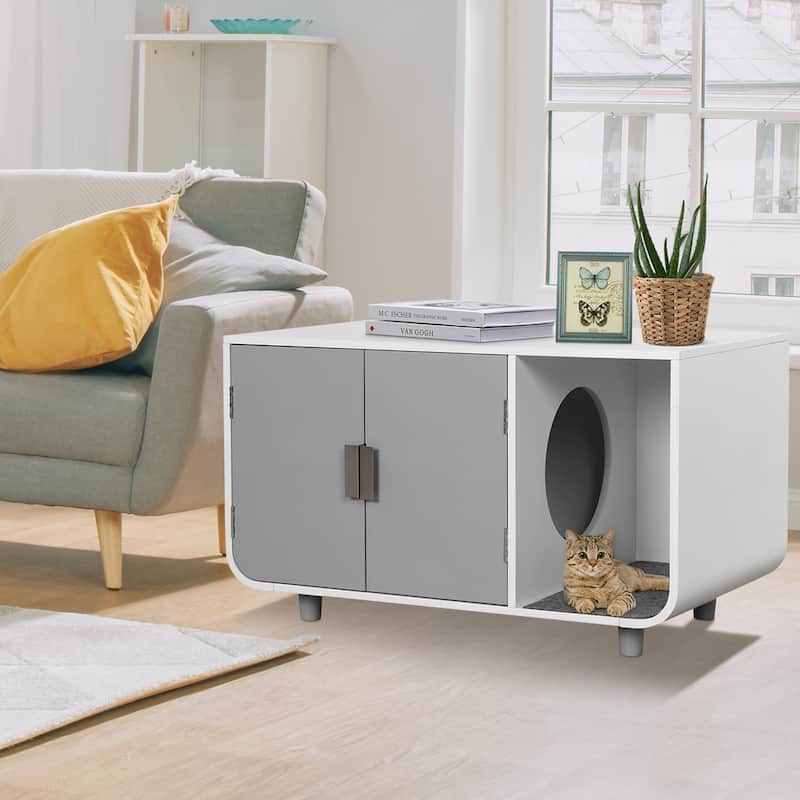 Costway Cat Litter Box Enclosure Furniture Hidden Cat Washroom with - See Details