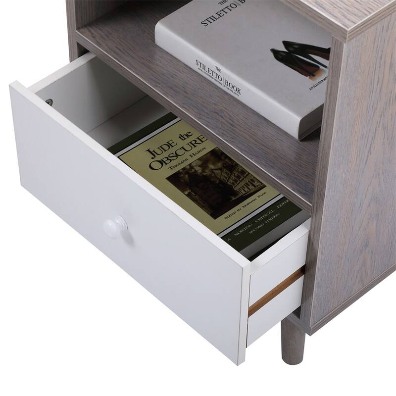 Wooden Storage Nightstand with Drawer and Legs(Set of 2)