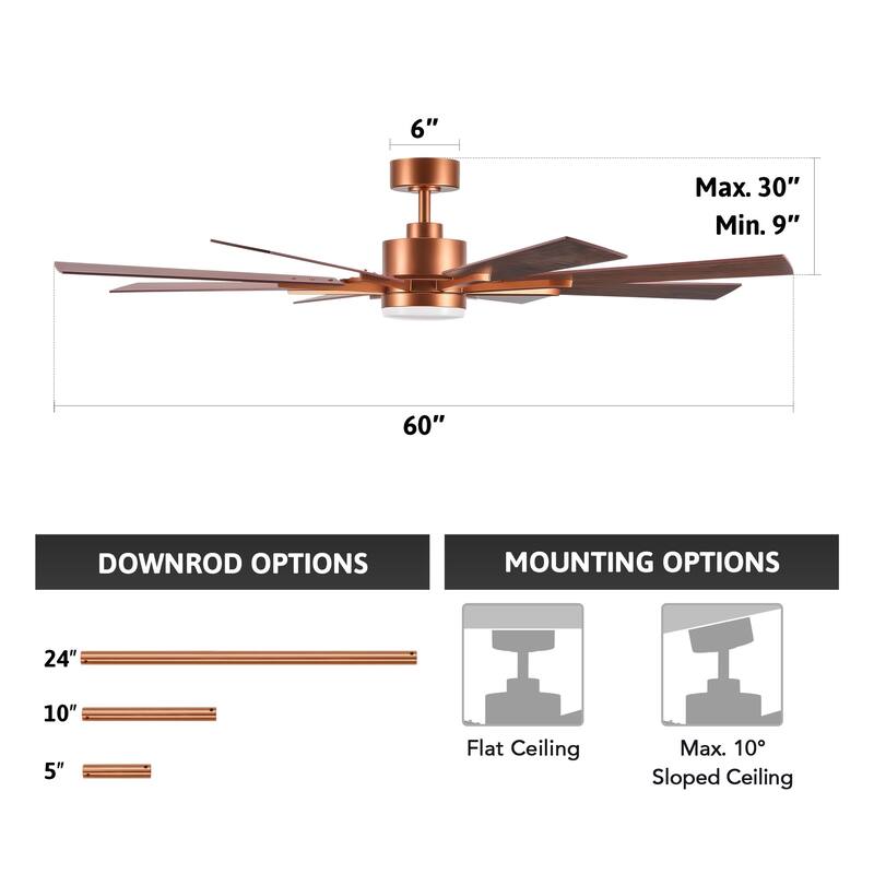 CO-Z 60'' 8-Blade Large Windmill Ceiling Fan with LED Lights and Remote for Living Room
