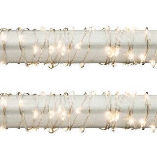 Set of 2 20 ft Electric Warm White Micro Light Strings on Silver Wire ...
