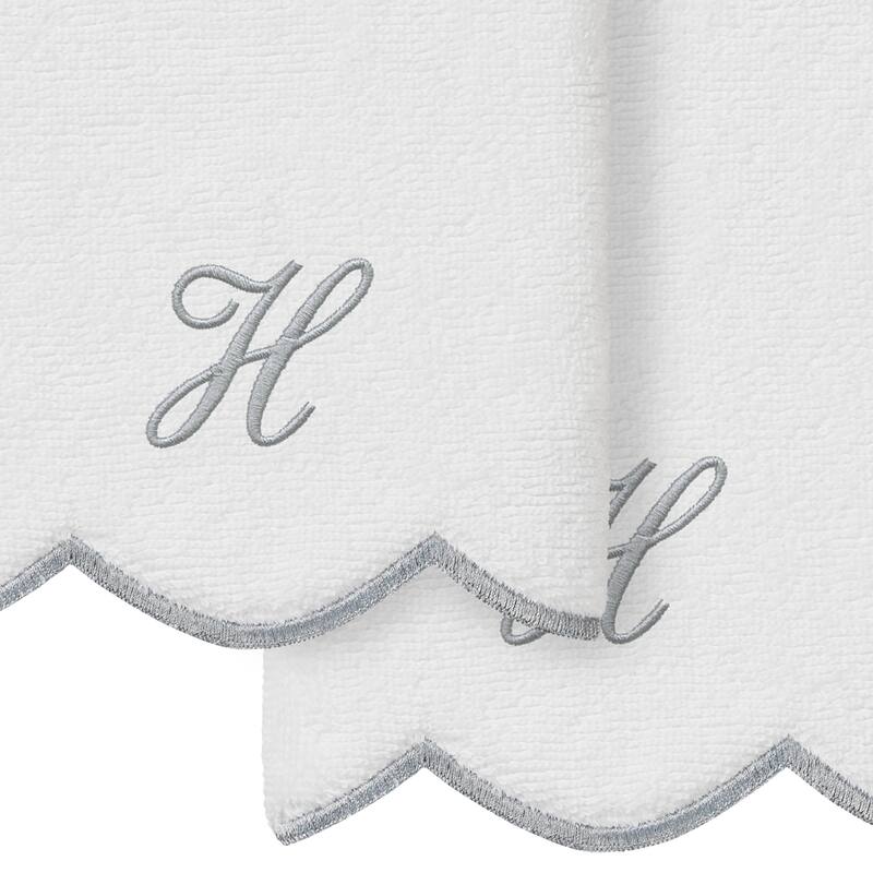 Authentic Hotel and Spa 100% Turkish Cotton Grey ADORNIA Scallop Personalized 2 Piece Fingertip Towel Set - 2 Fingertip Towels