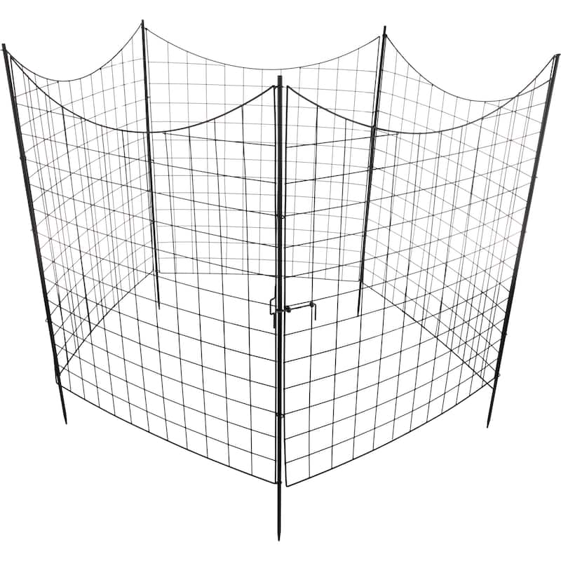 Garden Fence - 39-Inch-Tall No Dig Decorative Wire Fencing with 4 Fence Panels and 1 Locking Gate by Pure Garden (Black)