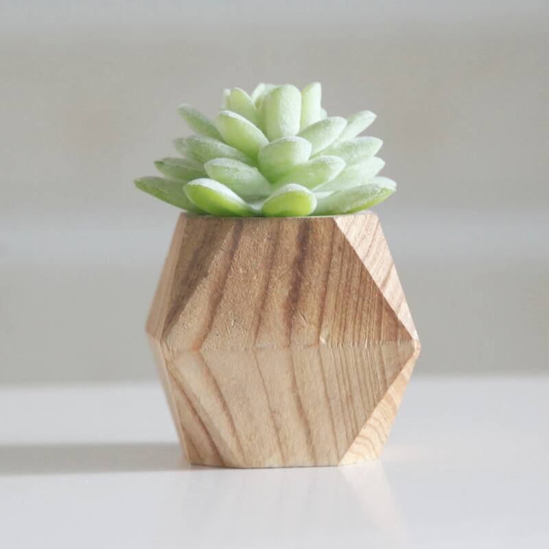 SET OF 3 Faux Succulent in WOOD Pot - ONE-SIZE
