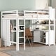 preview thumbnail 1 of 20, Full Size Wood Loft Bed with Desk, Bookshelf & Adjustable Wardrobe for Kids, White