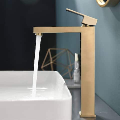 Single Handle Bathroom Vessel Faucet Brushed Gold Bathroon Vessel Sink Faucets Single Hole High Modern Basin Vanity Mixer Taps