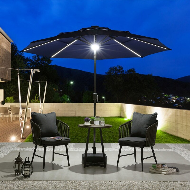 Shop 8 8 Ft Solar Powered Light Up Market Umbrella With Base Overstock 32057326